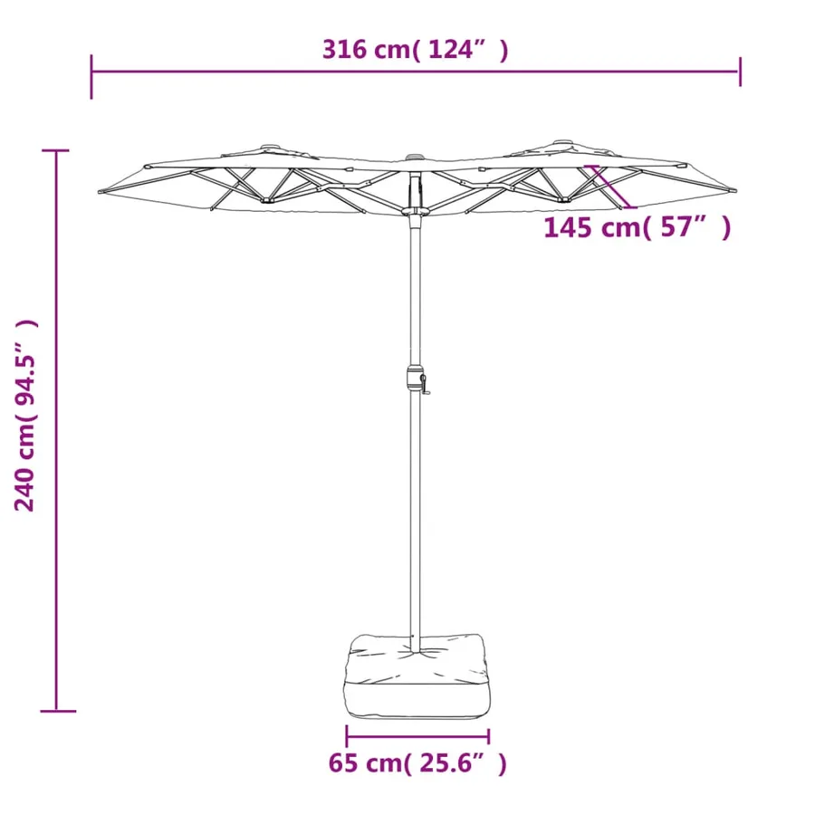 Parasol de jardin à double tête blanc sable 316x145 cm - 8
