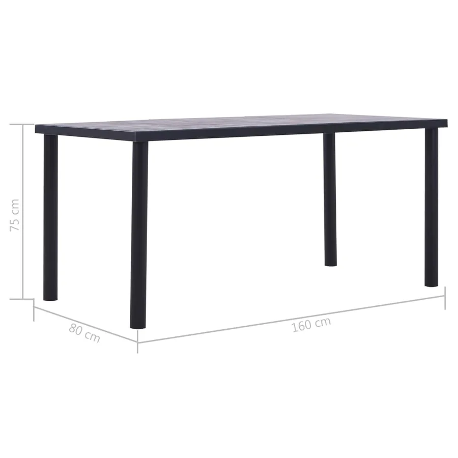 Table à manger Noir et gris béton 160x80x75 cm MDF - 5