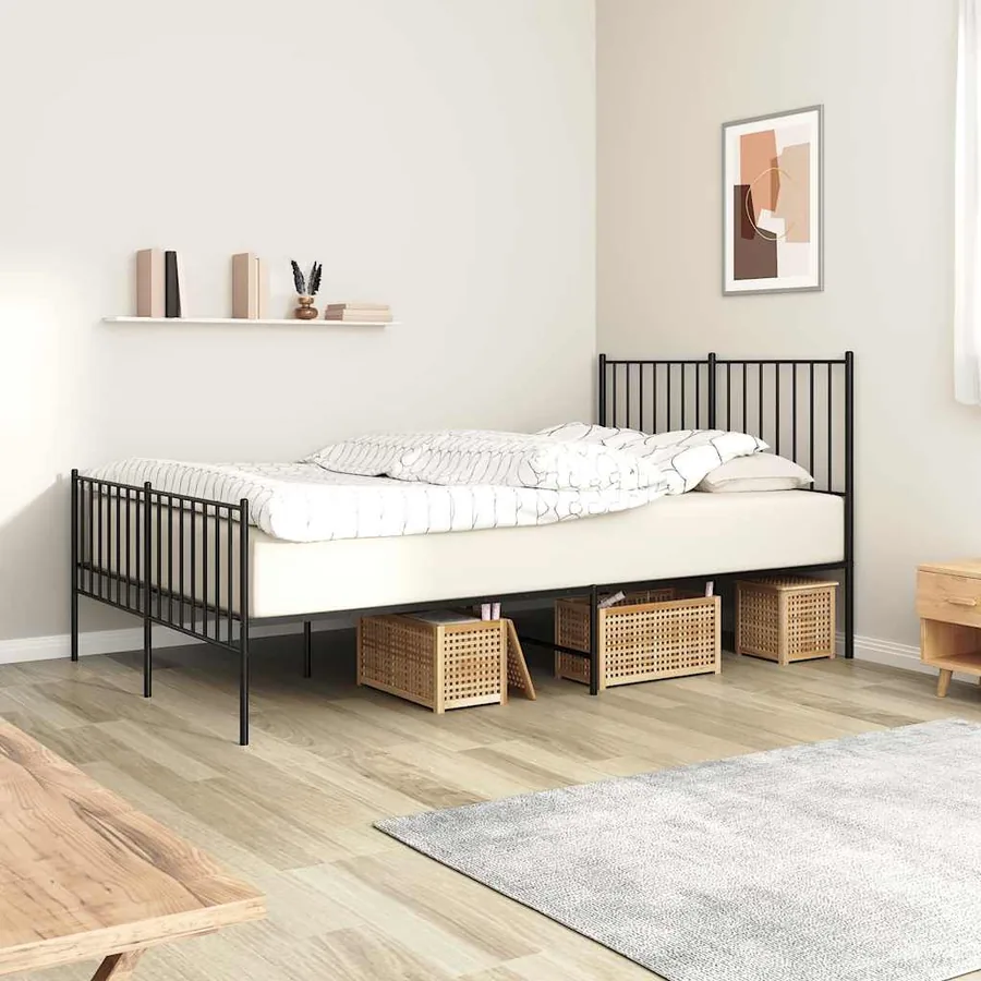 Cadre de lit métal sans matelas avec pied de lit noir 120x200cm
