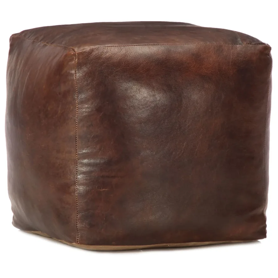 Pouf 40 x 40 x 40 cm Marron foncé Cuir véritable de chèvre