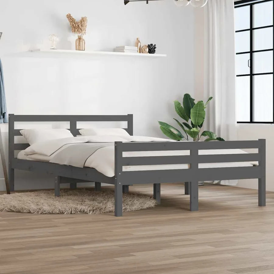 Cadre de lit sans matelas gris bois massif 140x200 cm