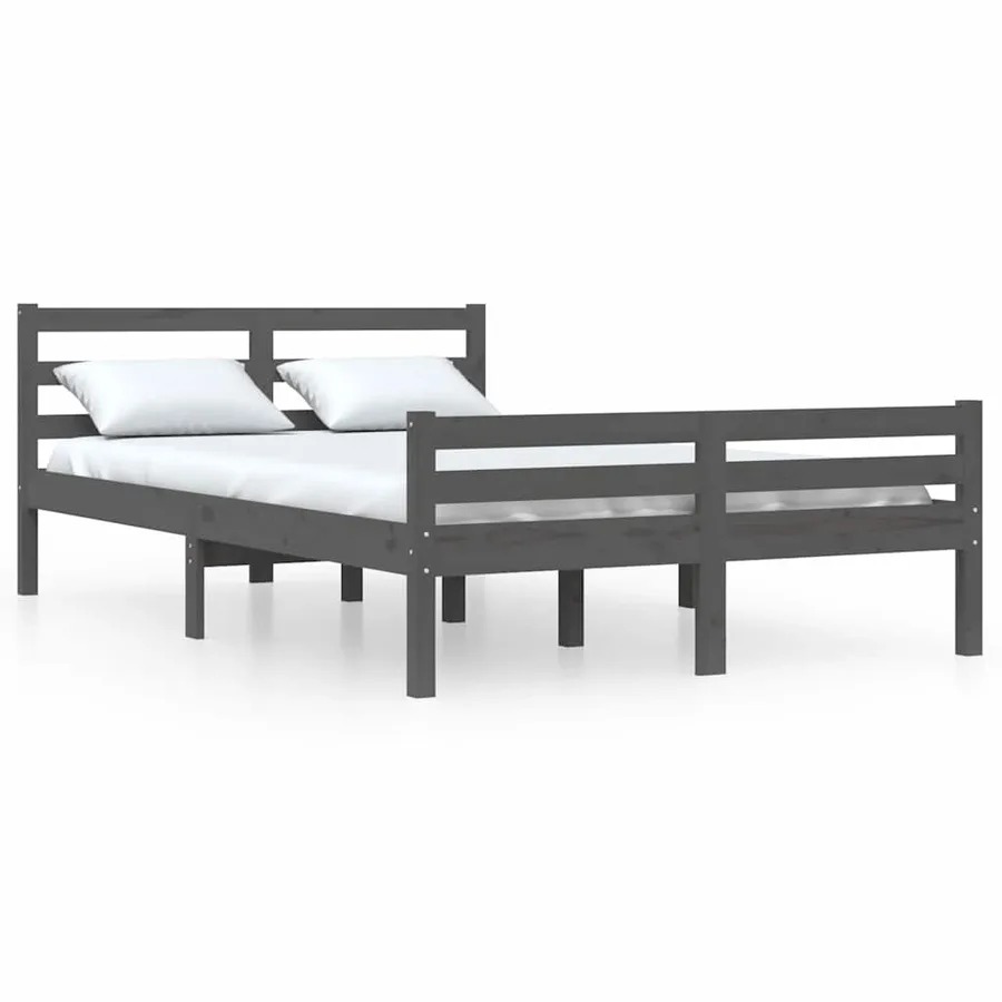 Cadre de lit sans matelas gris bois massif 140x200 cm - 2