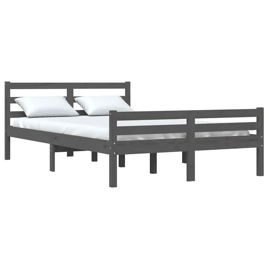 Cadre de lit sans matelas gris bois massif 140x200 cm - 3