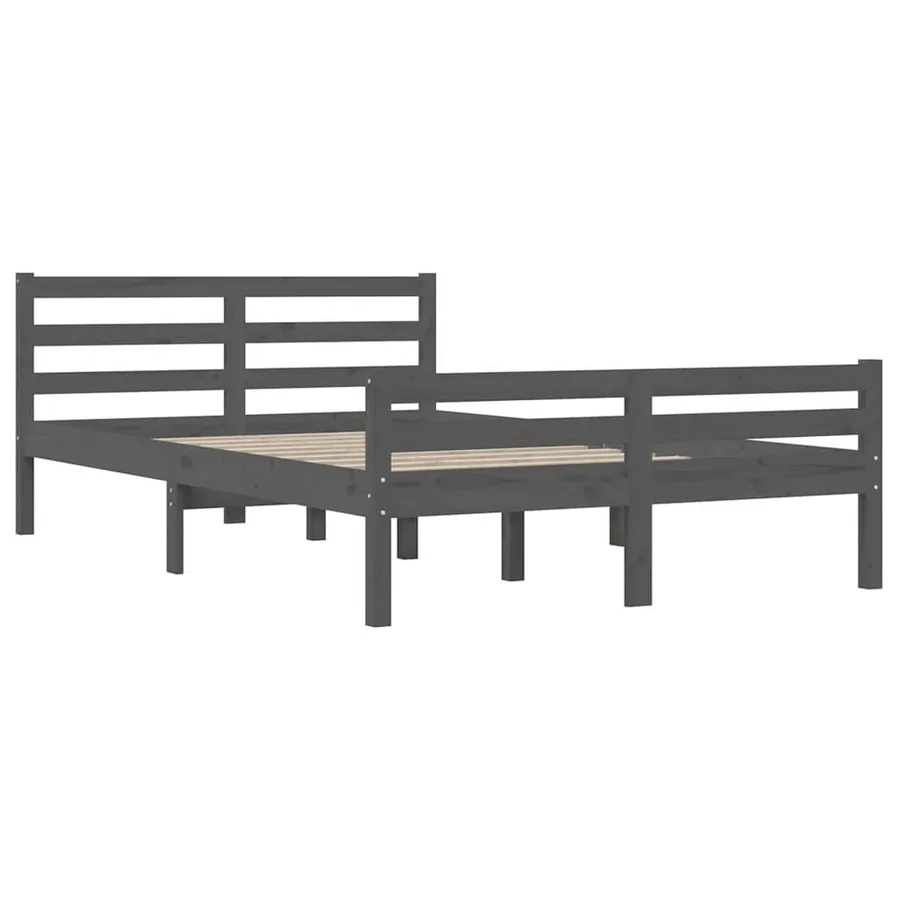 Cadre de lit sans matelas gris bois massif 140x200 cm - 4