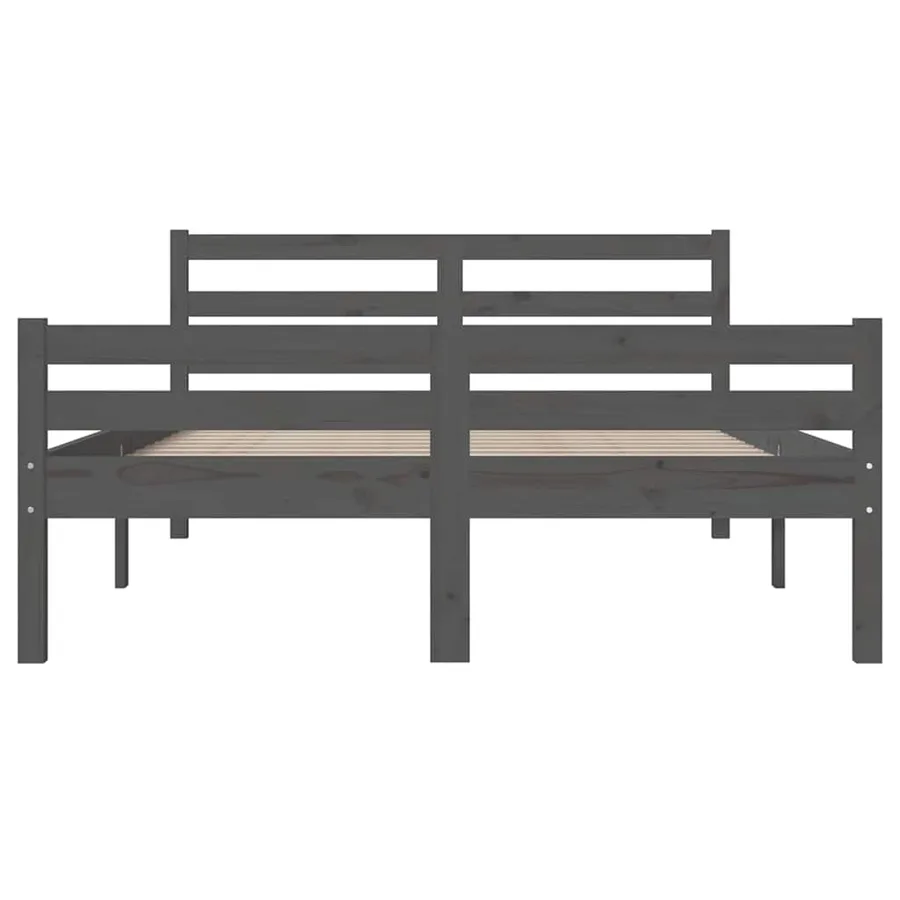Cadre de lit sans matelas gris bois massif 140x200 cm - 5