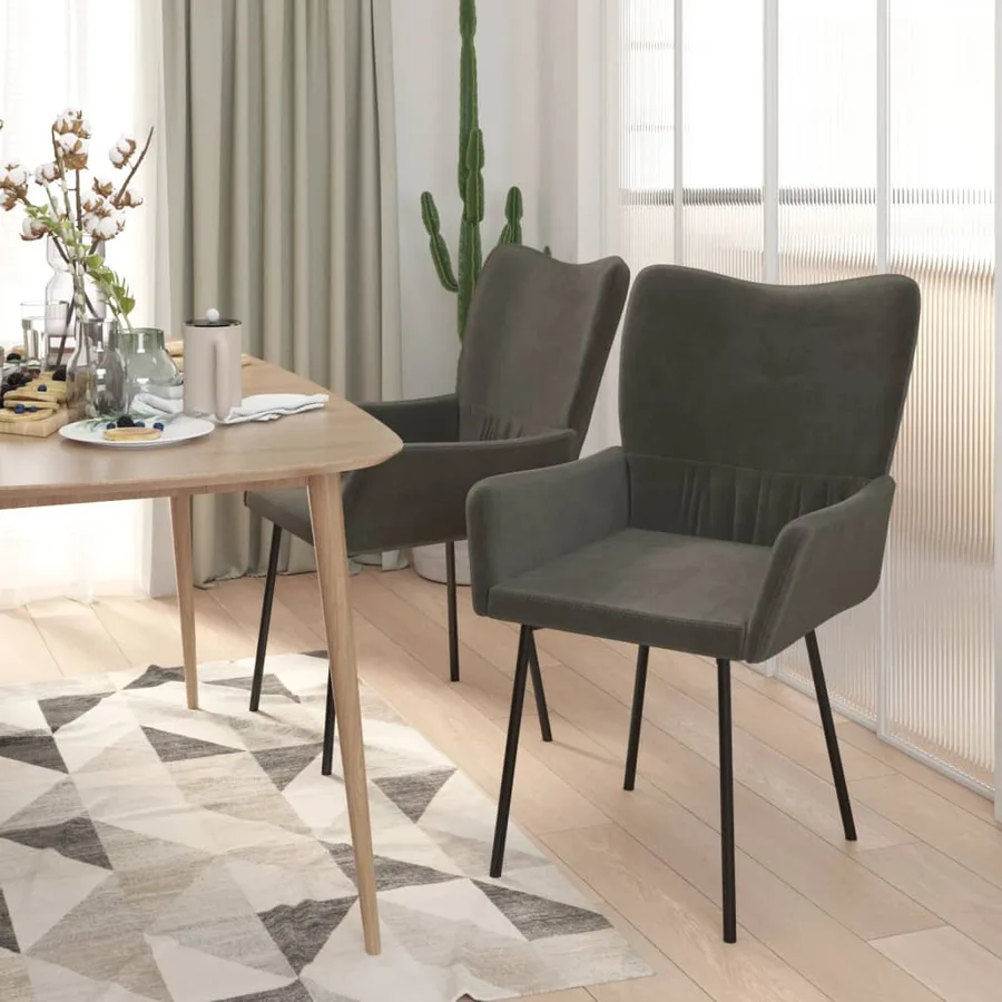 Chaises à manger lot de 2 Gris foncé Velours - 3