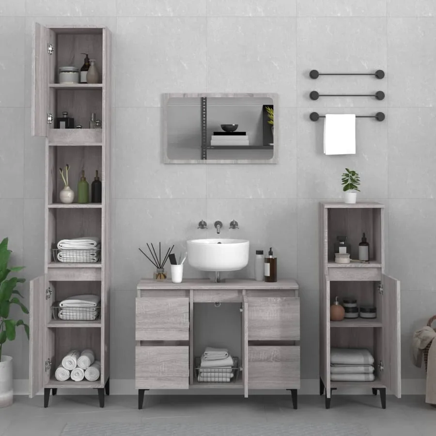 Meuble d'évier sonoma gris 80x33x60 cm bois d'ingénierie - 3