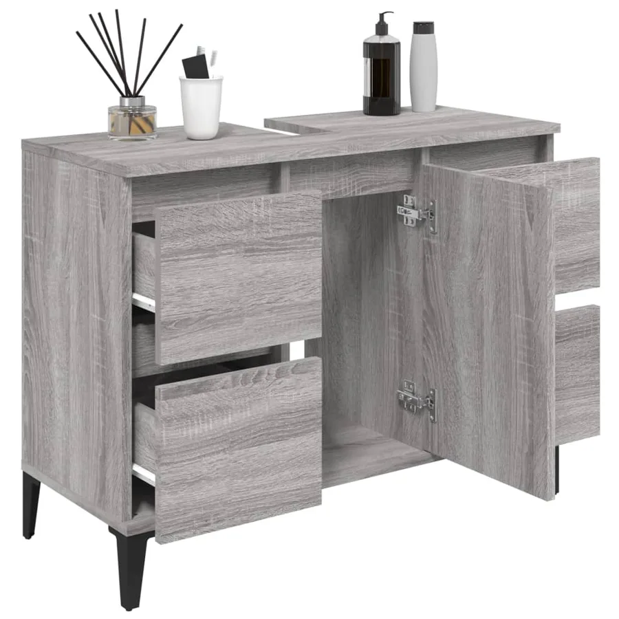 Meuble d'évier sonoma gris 80x33x60 cm bois d'ingénierie - 4