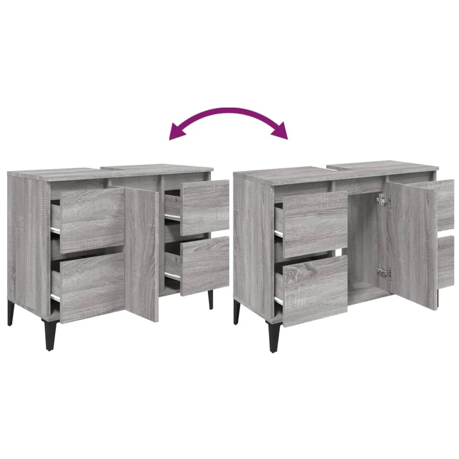 Meuble d'évier sonoma gris 80x33x60 cm bois d'ingénierie - 8