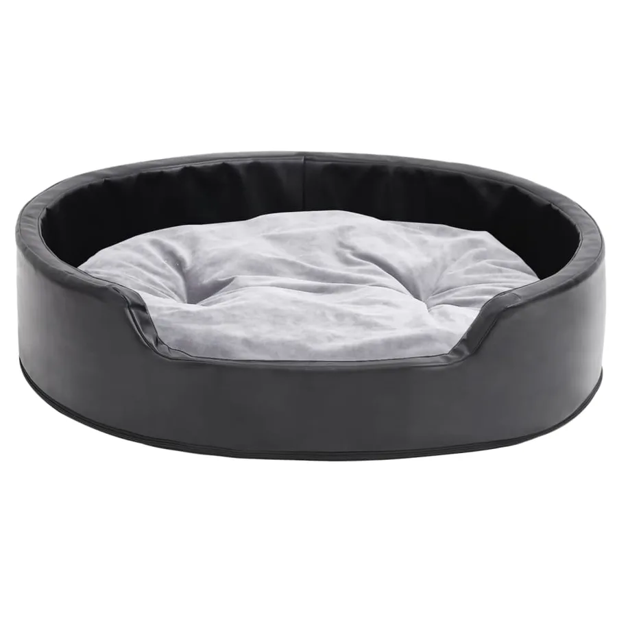 Lit pour chiens Noir et gris 79x70x19 cm Peluche et similicuir - 3