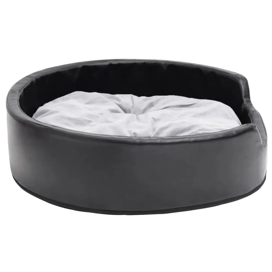 Lit pour chiens Noir et gris 79x70x19 cm Peluche et similicuir - 4