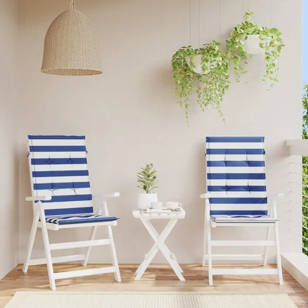 Coussins de chaise à dossier haut lot de 2 rayures bleu/blanc