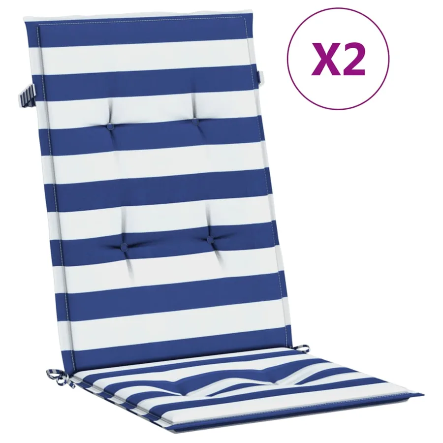 Coussins de chaise à dossier haut lot de 2 rayures bleu/blanc - 2