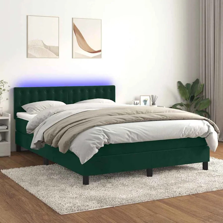 Sommier à lattes de lit avec matelas LED Vert foncé 140x190 cm