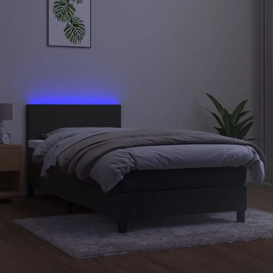 Sommier à lattes de lit avec matelas LED Gris foncé 100x200 cm - 4