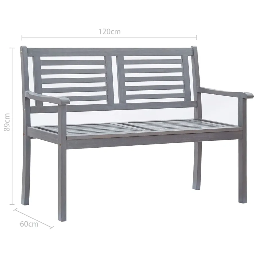 Banc de jardin 2 places avec coussin 120 cm Gris Eucalyptus - 9