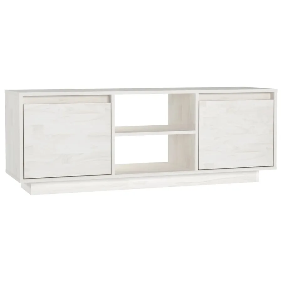 Meuble TV Blanc 110x30x40 cm Bois de pin massif - 2