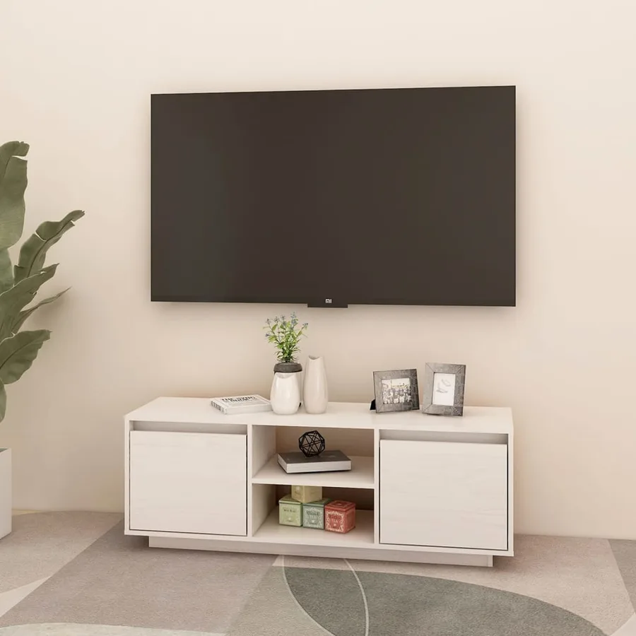 Meuble TV Blanc 110x30x40 cm Bois de pin massif - 3