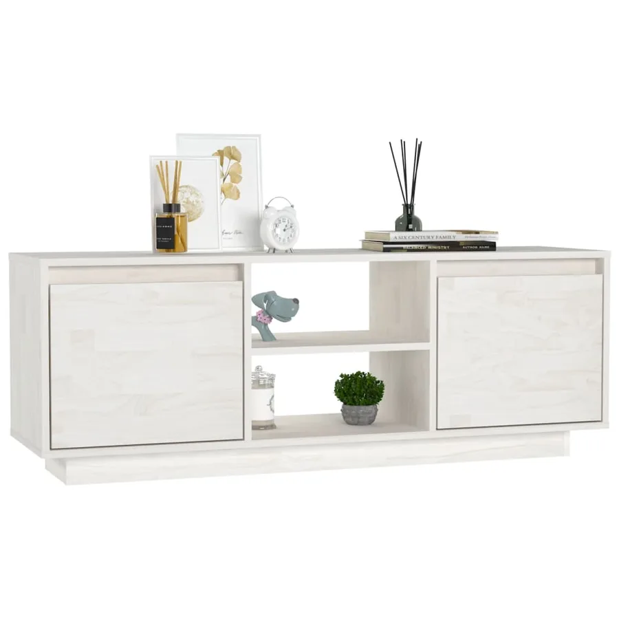 Meuble TV Blanc 110x30x40 cm Bois de pin massif - 4