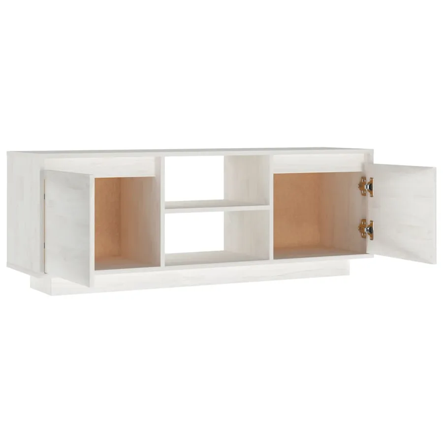 Meuble TV Blanc 110x30x40 cm Bois de pin massif - 7