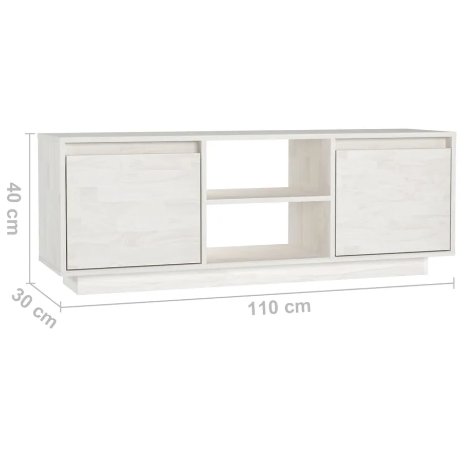Meuble TV Blanc 110x30x40 cm Bois de pin massif - 9