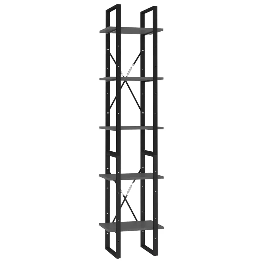 Bibliothèque à 5 niveaux Gris 40x30x175 cm Bois ingénierie - 2