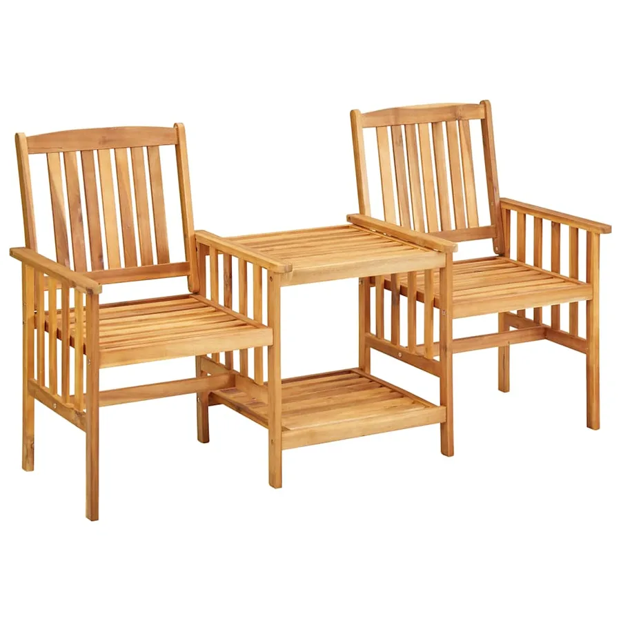 Chaises de jardin avec table à thé et coussins Acacia solide - 2