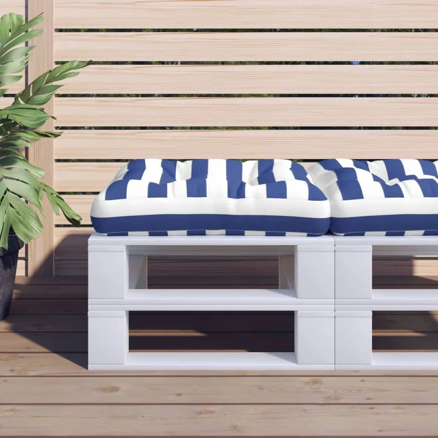 Coussin de palette rayures bleues et blanches 50x50x12 cm tissu