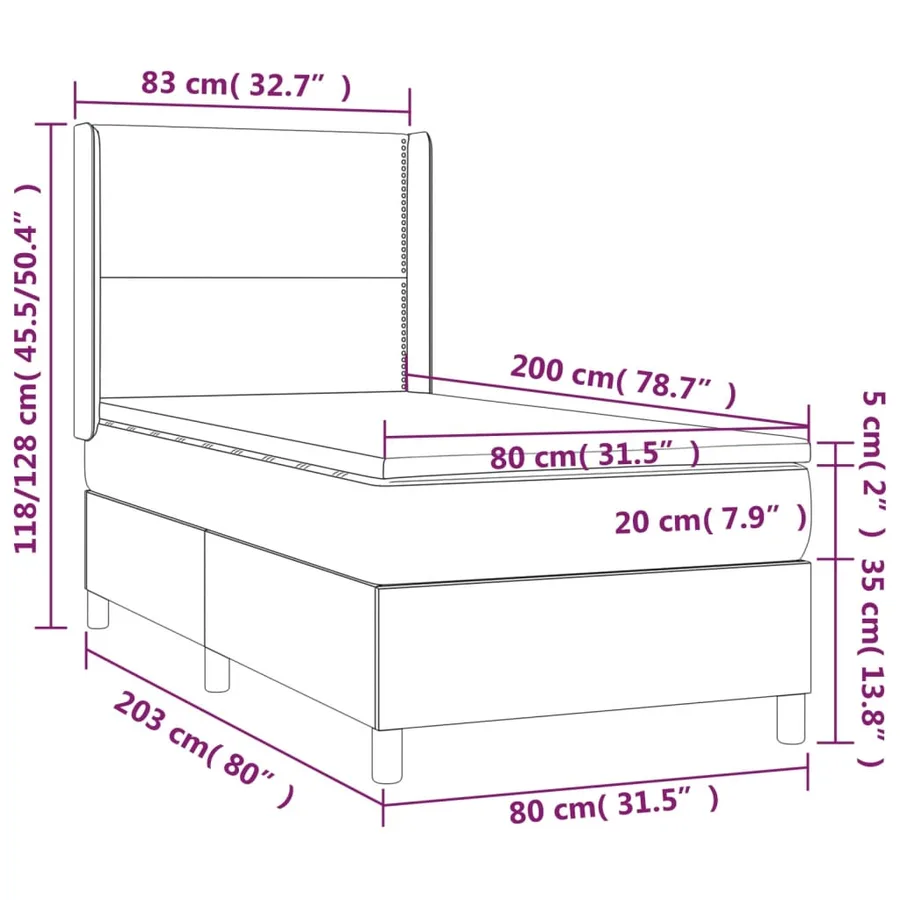 Sommier à lattes de lit matelas LED Gris foncé 80x200cm Velours - 8
