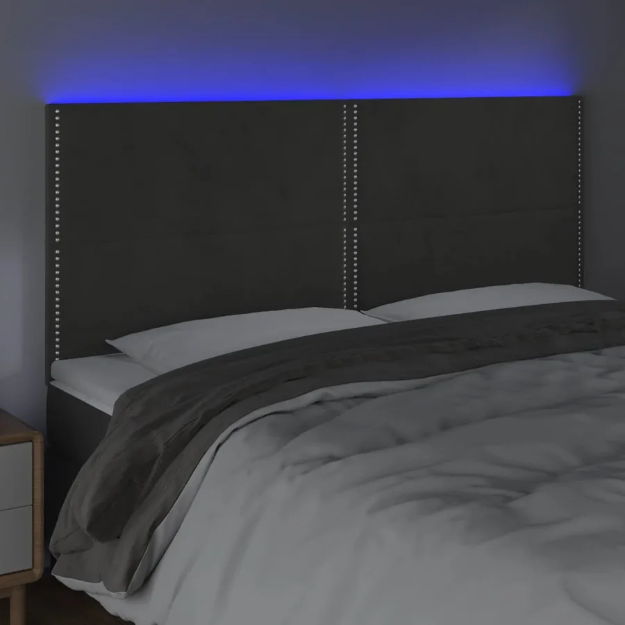 Tête de lit à LED Gris foncé 160x5x118/128 cm Velours - 3