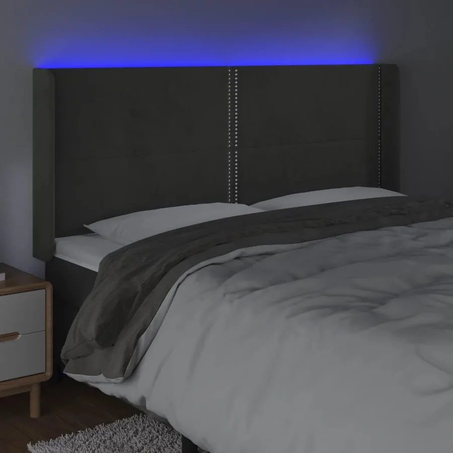 Tête de lit à LED Gris foncé 163x16x118/128 cm Velours - 4