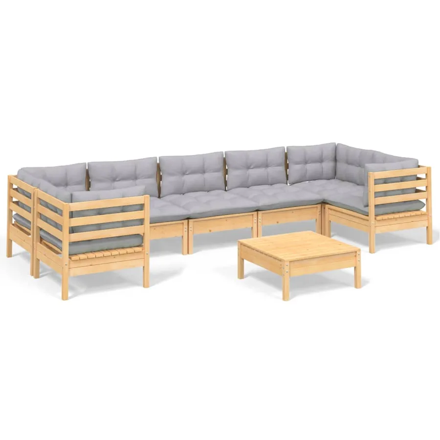 Salon de jardin 8 pcs avec coussins gris Bois de pin - 2