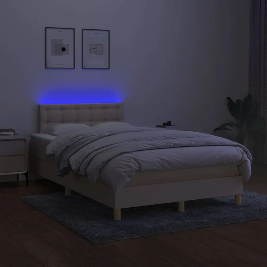 Sommier à lattes de lit avec matelas LED Crème 120x200 cm Tissu - 4