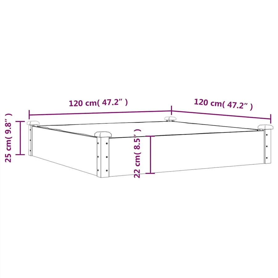 Lit surélevé de jardin doublure 120x120x25 cm bois massif sapin - 8