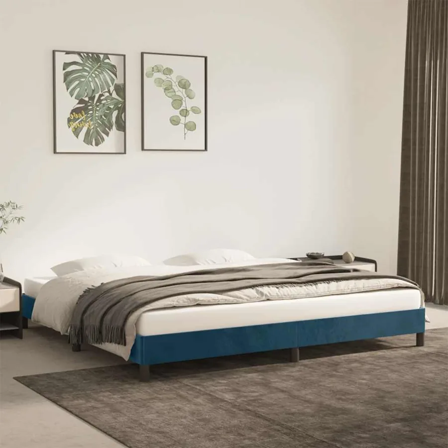 Cadre de lit sans matelas bleu foncé 200x200 cm velours