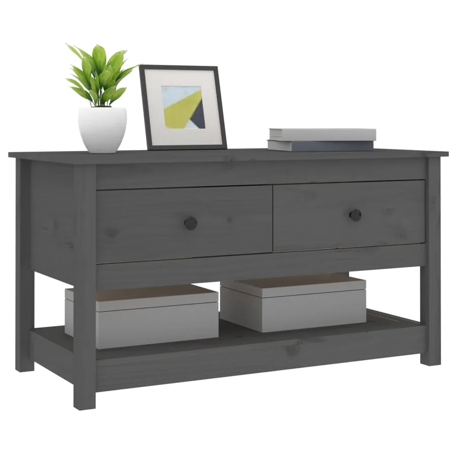 Table basse Gris 102x49x55 cm Bois massif de pin - 7
