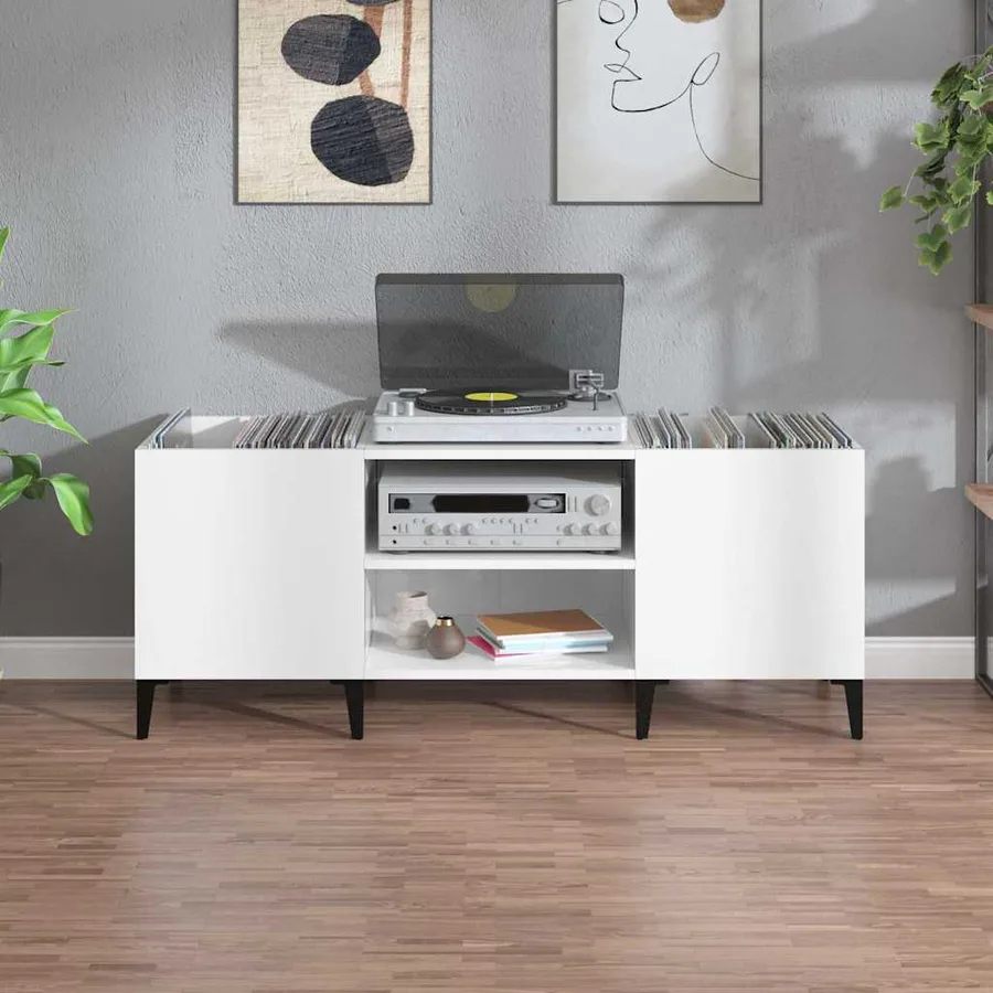 Armoire à disques blanc 121x38x48 cm bois d'ingénierie - 3