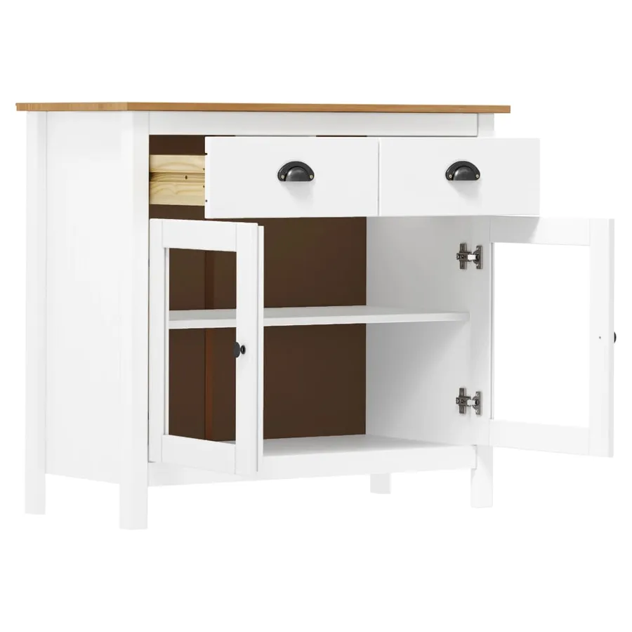 Buffet Hill Blanc 90x40x80 cm Bois de pin solide - 3