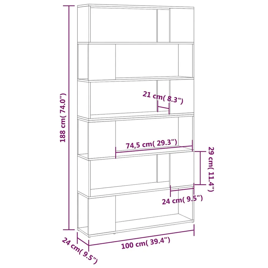 Bibliothèque/Séparateur de pièce Chêne Sonoma 100x24x188 cm - 8
