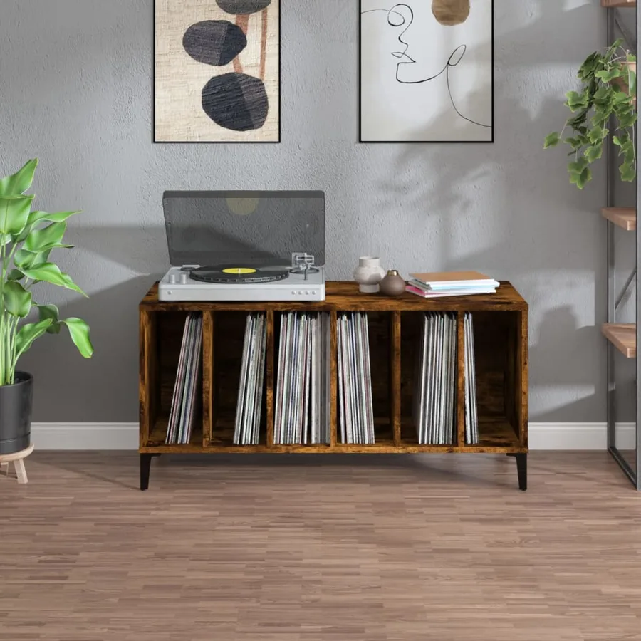 Armoire à disques chêne fumé 100x38x48 cm bois d'ingénierie - 3