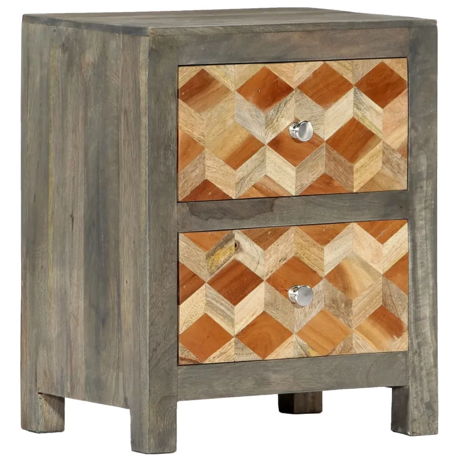 Table de chevet Gris 40x30x50 cm Bois de manguier massif - 10