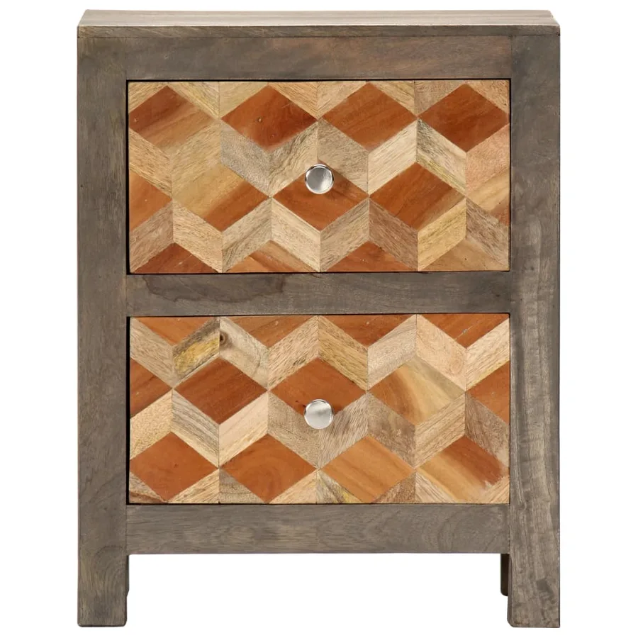 Table de chevet Gris 40x30x50 cm Bois de manguier massif - 2