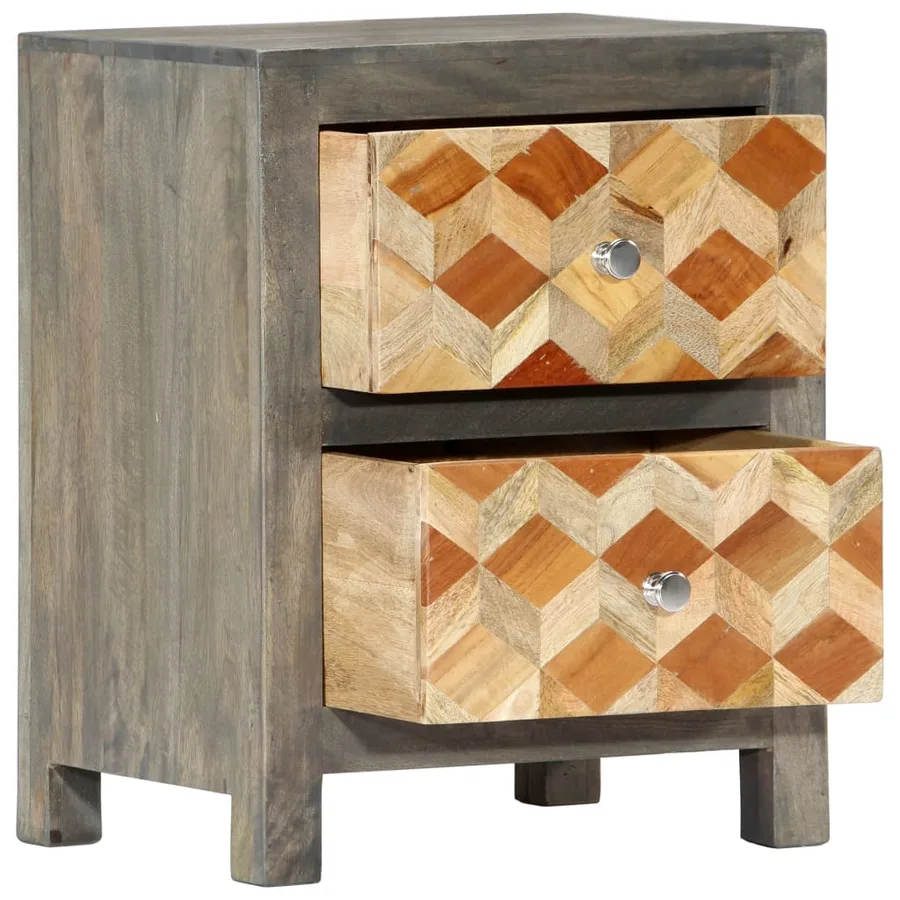 Table de chevet Gris 40x30x50 cm Bois de manguier massif - 3