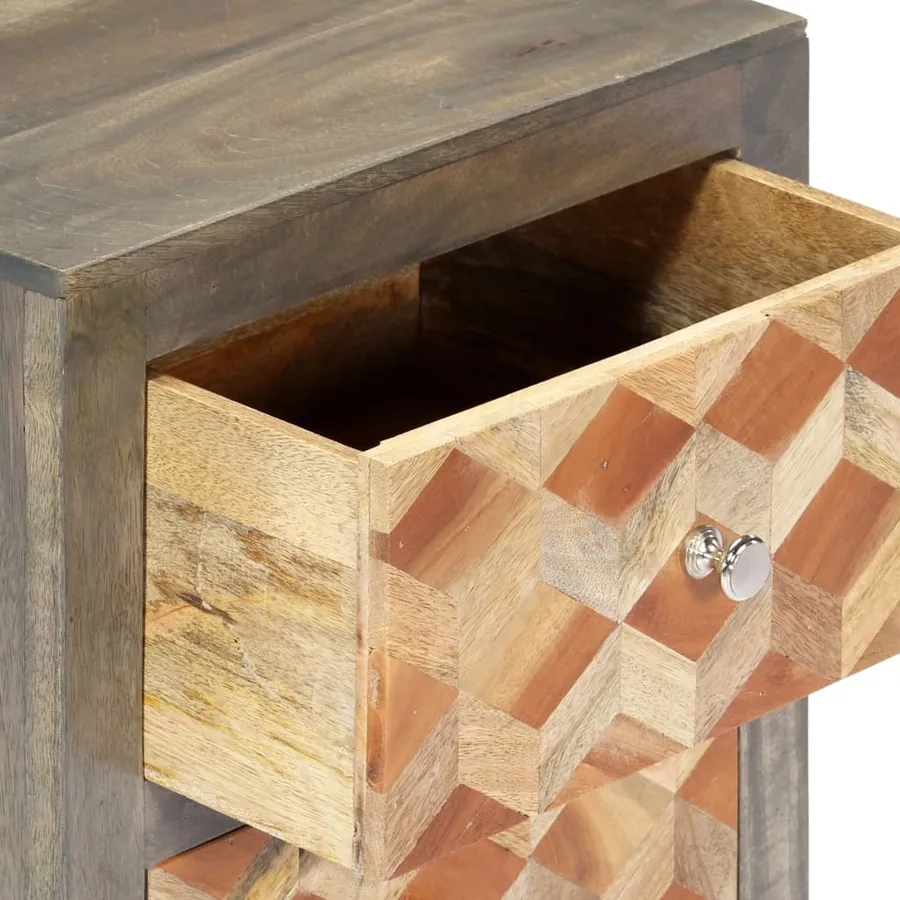 Table de chevet Gris 40x30x50 cm Bois de manguier massif - 7