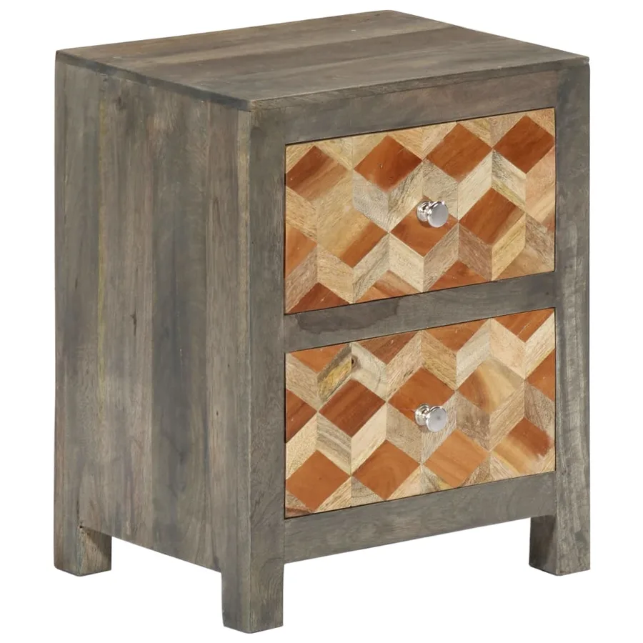 Table de chevet Gris 40x30x50 cm Bois de manguier massif - 9