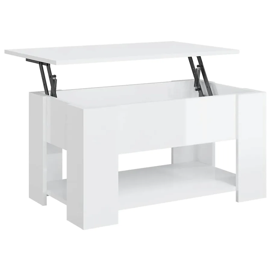 Table basse blanc brillant 79x49x41 cm bois d'ingénierie - 2