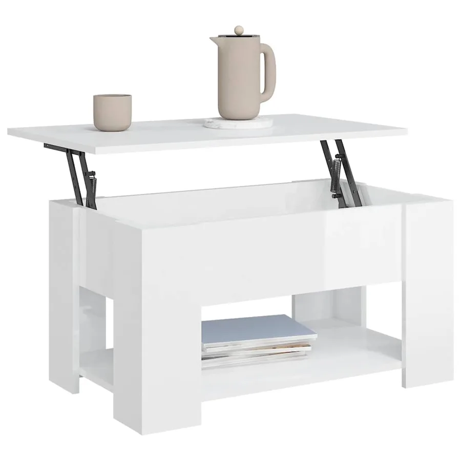 Table basse blanc brillant 79x49x41 cm bois d'ingénierie - 7
