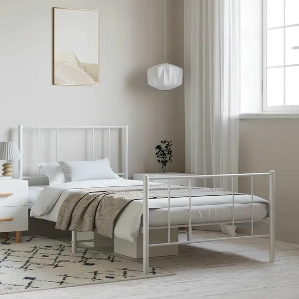 Cadre de lit métal sans matelas et pied de lit blanc 100x200 cm