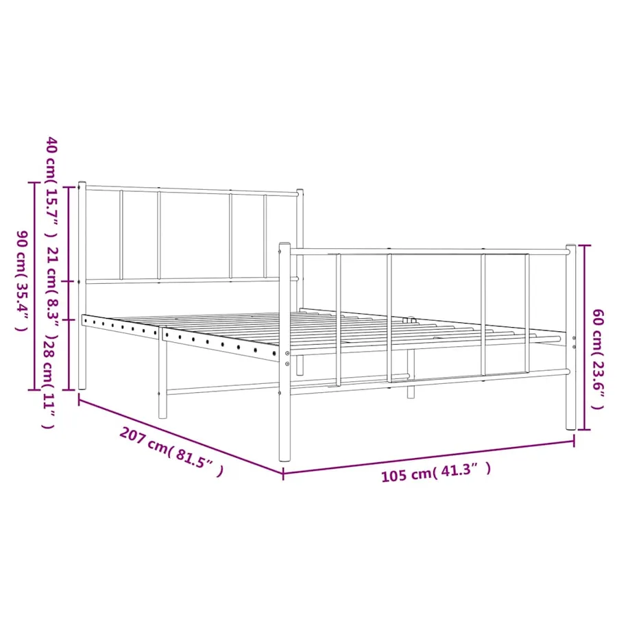 Cadre de lit métal sans matelas et pied de lit blanc 100x200 cm - 10