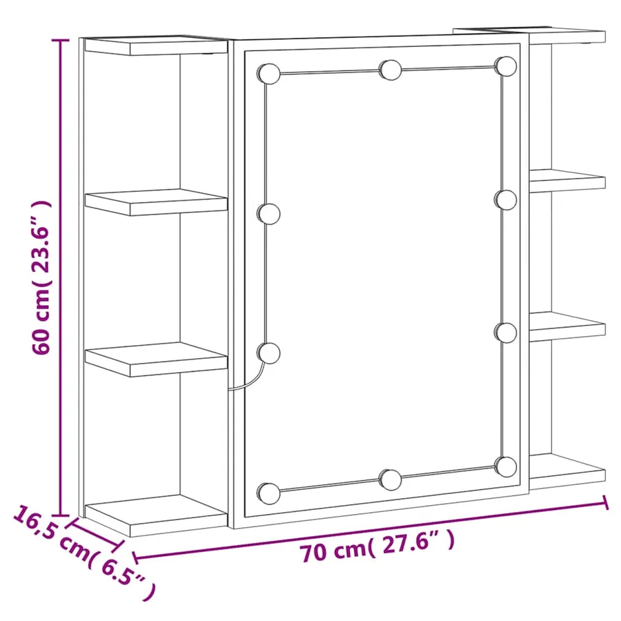 Armoire à miroir avec LED noir 70x16,5x60 cm - 18